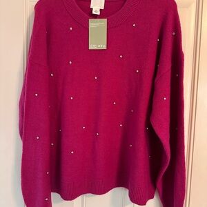 H&M Magenta Sweater with Pearl Details